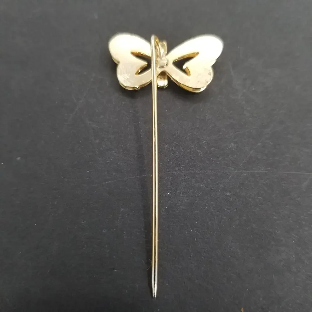 Vintage Golden Butterfly Stick Lapel Pin Sharp End Womens Costume Jewelry